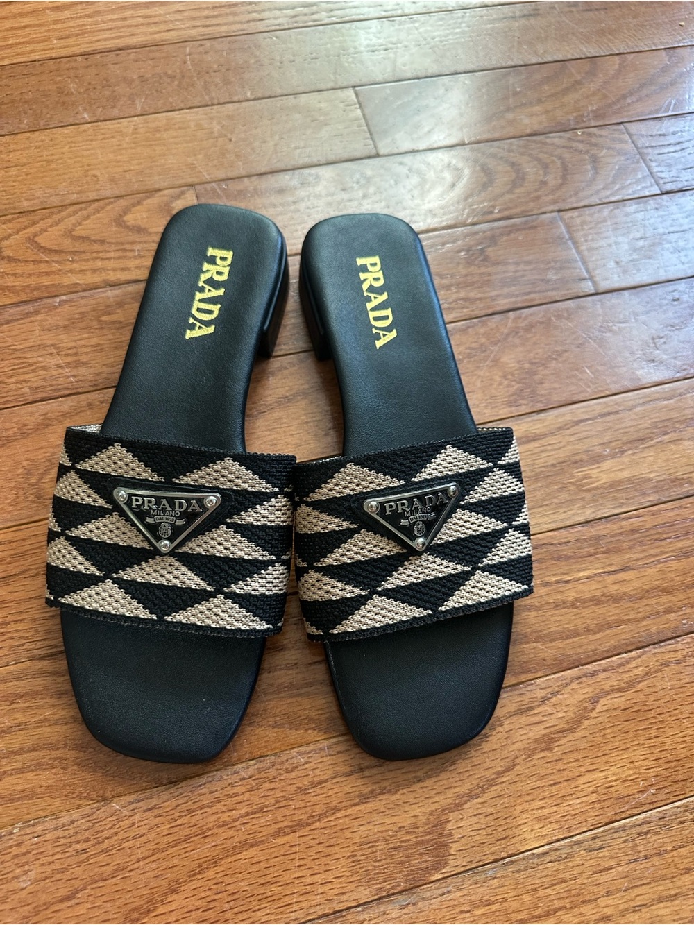 Prada Milano Fabric Sandals with Logo, women’s size 38